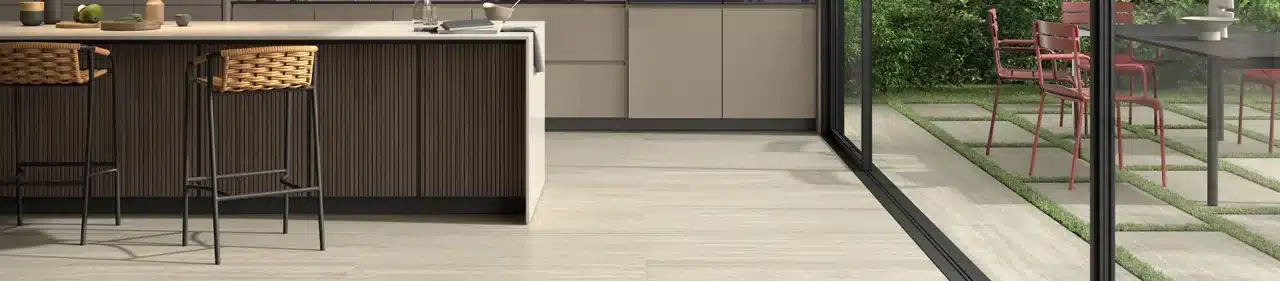 MSI Cordova travertine-look porcelain tile in a manufacturer room scene